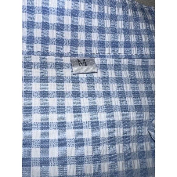 Womens Blue White Gingham 3/4 Puff Sleeve Button Up Dorothy Babydoll Dress M - Picture 4 of 10